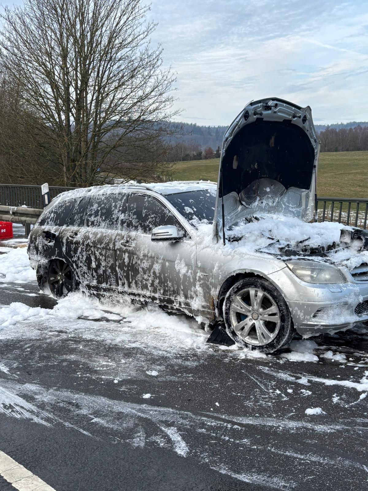 Betroffener PKW u.a. mittels Schaum gel�scht